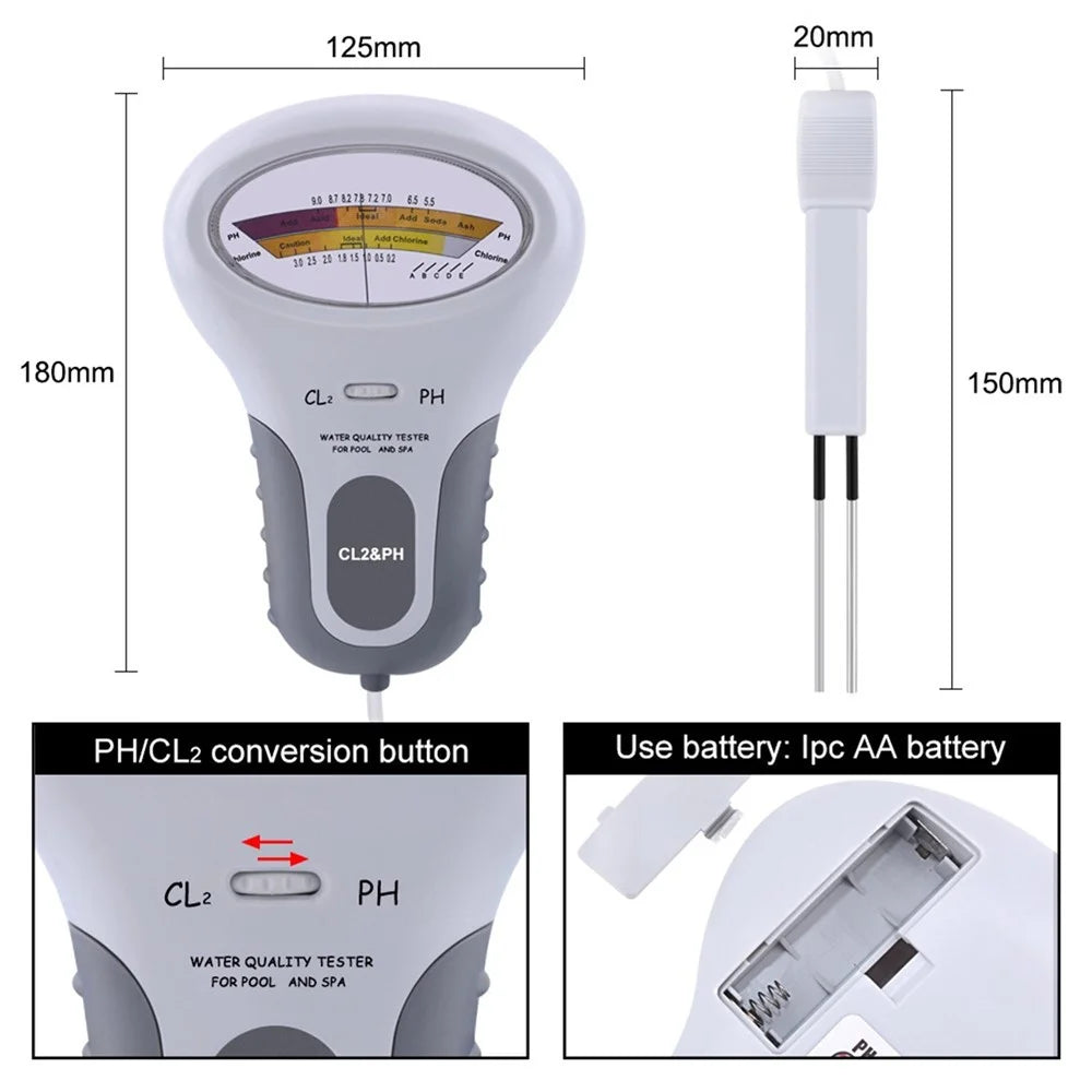 2 in 1 PH and Chlorine Level CL2 Detector Swimming Pool Spa Water Quality Tester Tool - 5