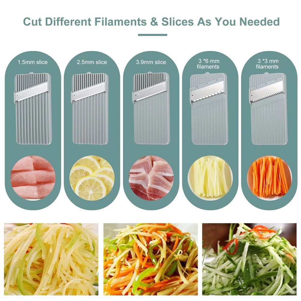 Vegetable Cutter Manual Food Chopper Multifunctional Meat Slicer Grater Shredder (without FDA Certification) - Green - 2