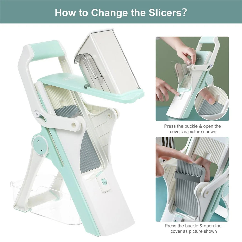 Vegetable Cutter Manual Food Chopper Multifunctional Meat Slicer Grater Shredder (without FDA Certification) - Green - 4