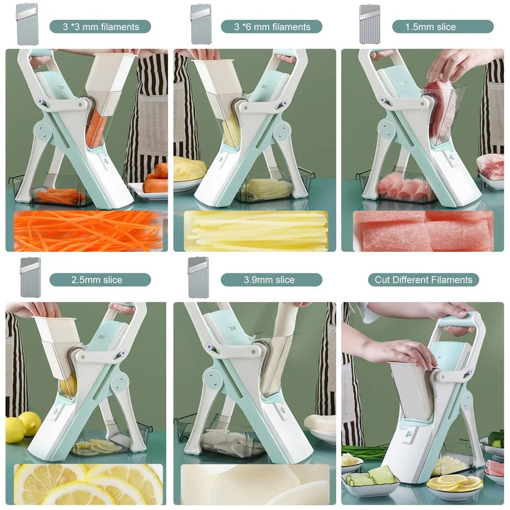 Vegetable Cutter Manual Food Chopper Multifunctional Meat Slicer Grater Shredder (without FDA Certification) - Green - 7