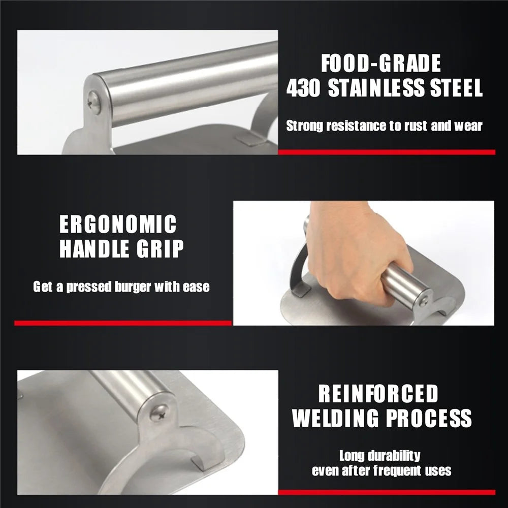 Stainless Steel Burger Press Non-Stick Grill Smasher with Ergonomic Handle for Patty Making Grease Squeezing (without FDA Certification) - 2