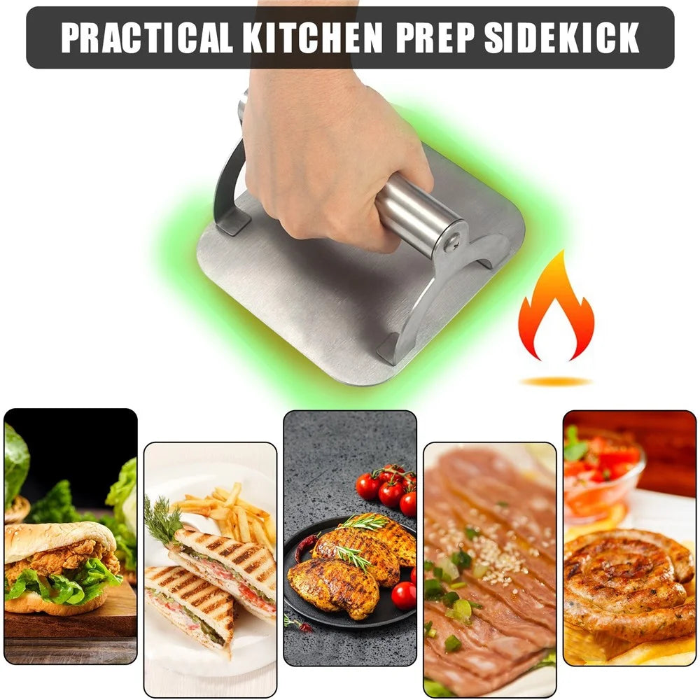 Stainless Steel Burger Press Non-Stick Grill Smasher with Ergonomic Handle for Patty Making Grease Squeezing (without FDA Certification) - 4