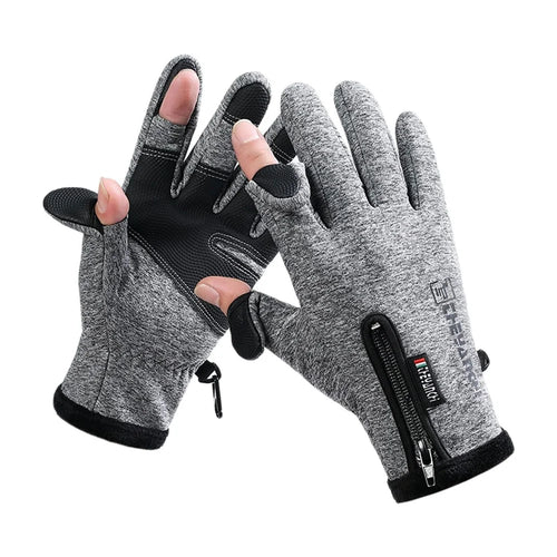 Touch Screen Winter Warm Gloves Windproof Waterproof Zipper Mittens Gloves for Running Driving Cycling Working - Grey/XXL - 1