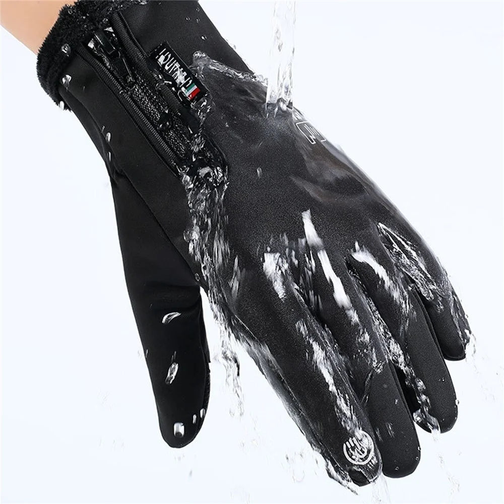 Touch Screen Winter Warm Gloves Windproof Waterproof Zipper Mittens Gloves for Running Driving Cycling Working - Grey/XXL - 2