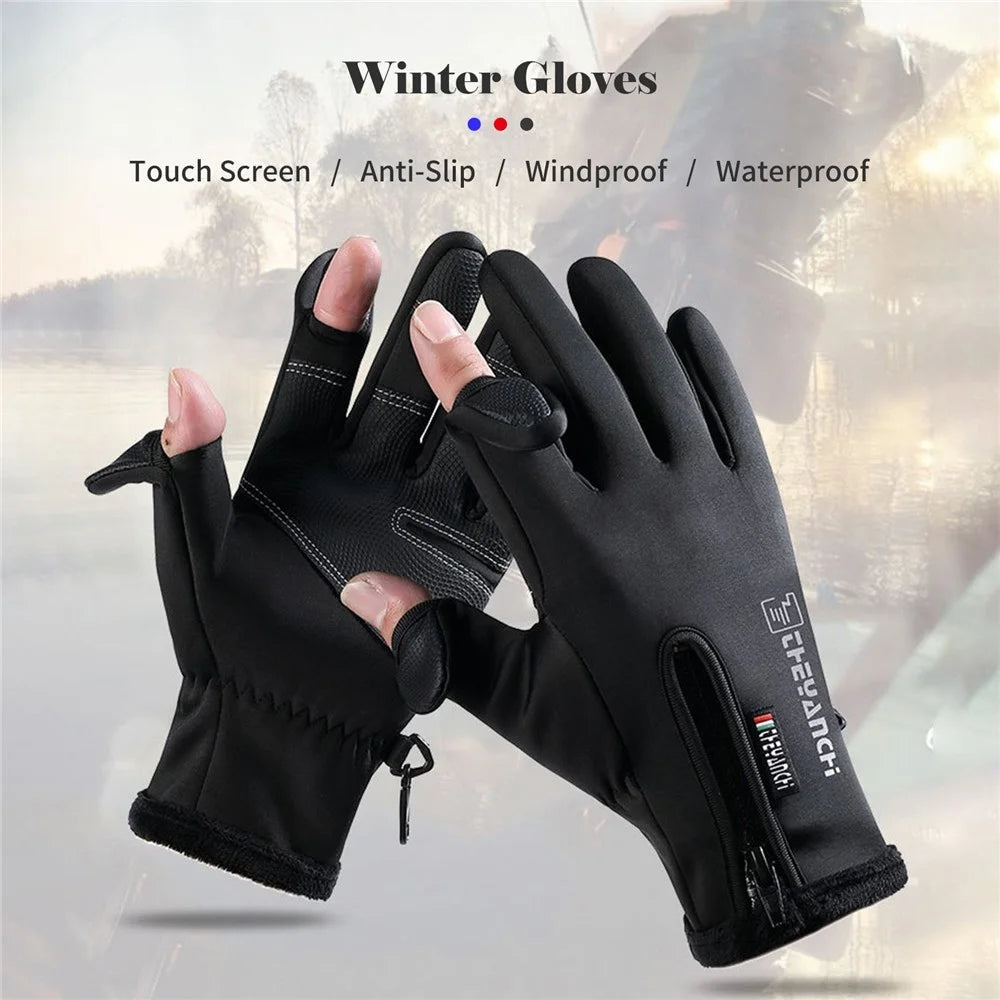 Touch Screen Winter Warm Gloves Windproof Waterproof Zipper Mittens Gloves for Running Driving Cycling Working - Grey/XXL - 4