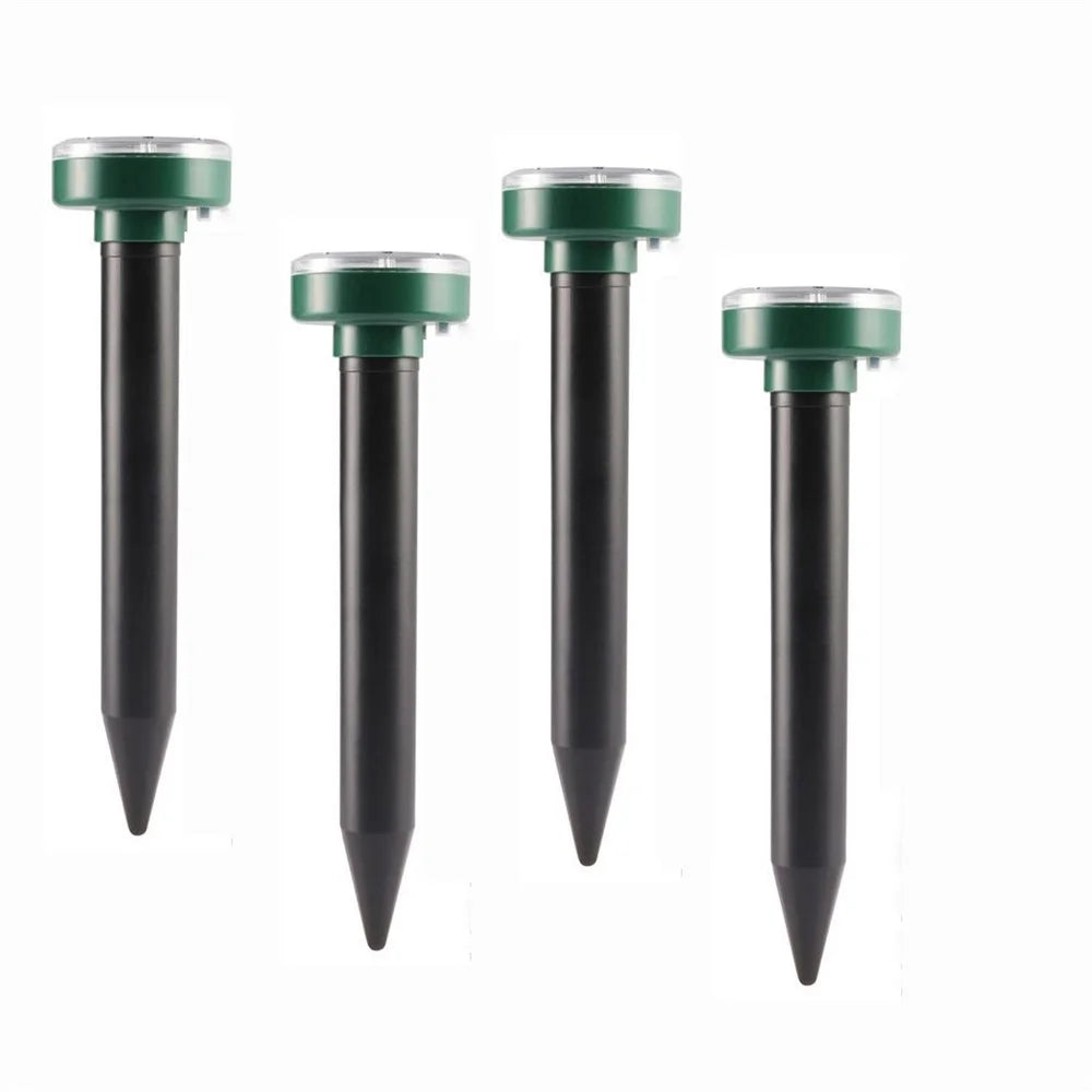 4Pcs Mole Repellent Solar Powered Gopher Repellent Ultrasonic Deterrent Spikes for Lawn Garden, Outdoor Yard Groundhog Chipmunk Repeller - Circular - 1