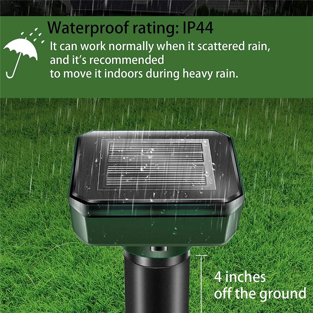 4Pcs Mole Repellent Solar Powered Gopher Repellent Ultrasonic Deterrent Spikes for Lawn Garden, Outdoor Yard Groundhog Chipmunk Repeller - Circular - 4