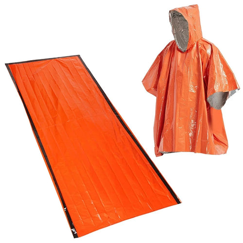 Emergency Survival Life Poncho Waterproof Camping Gear Outdoor Blanket Reusable Thermal Poncho Raincoat with Sleeping Bag - Type 1 - 1
