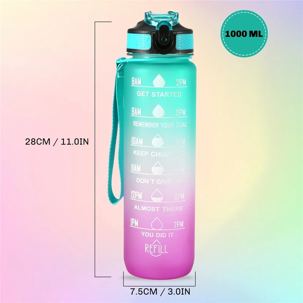 1L Sports Water Bottle with Time Marker Water Jug Leak proof Drinking Kettle for Office School Camping (without FDA Certificate, BPA Free) - Blue/Purple - 5