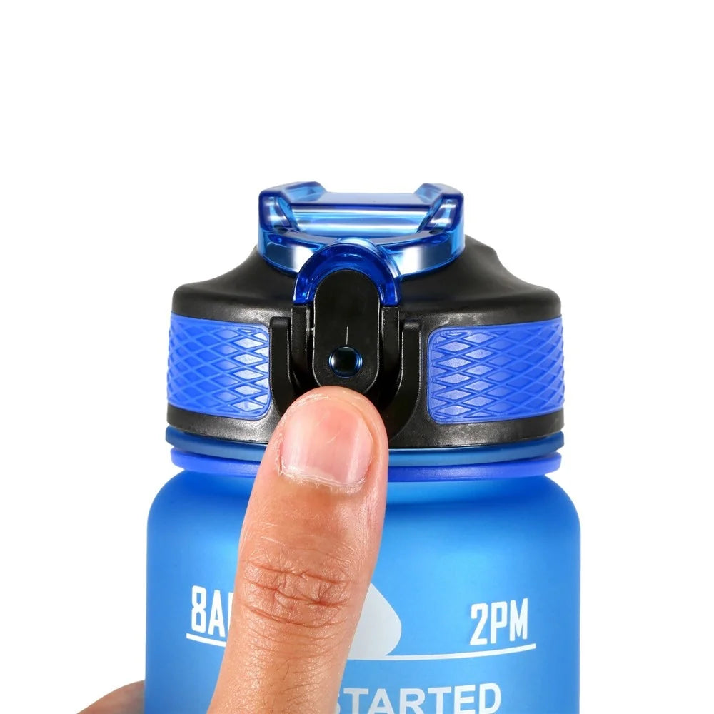 1L Sports Water Bottle with Time Marker Water Jug Leak proof Drinking Kettle for Office School Camping (without FDA Certificate, BPA Free) - Blue/Purple - 6
