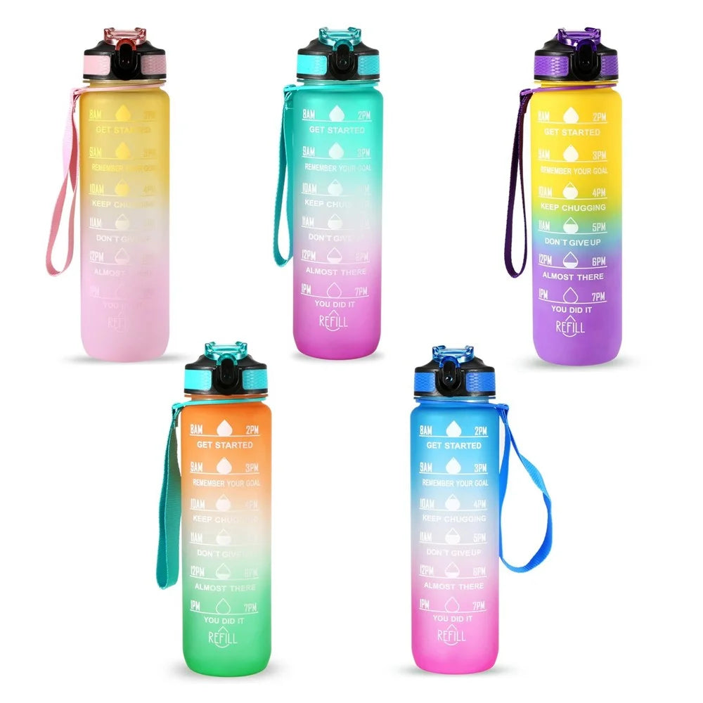 1L Sports Water Bottle with Time Marker Water Jug Leak proof Drinking Kettle for Office School Camping (without FDA Certificate, BPA Free) - Blue/Purple - 7