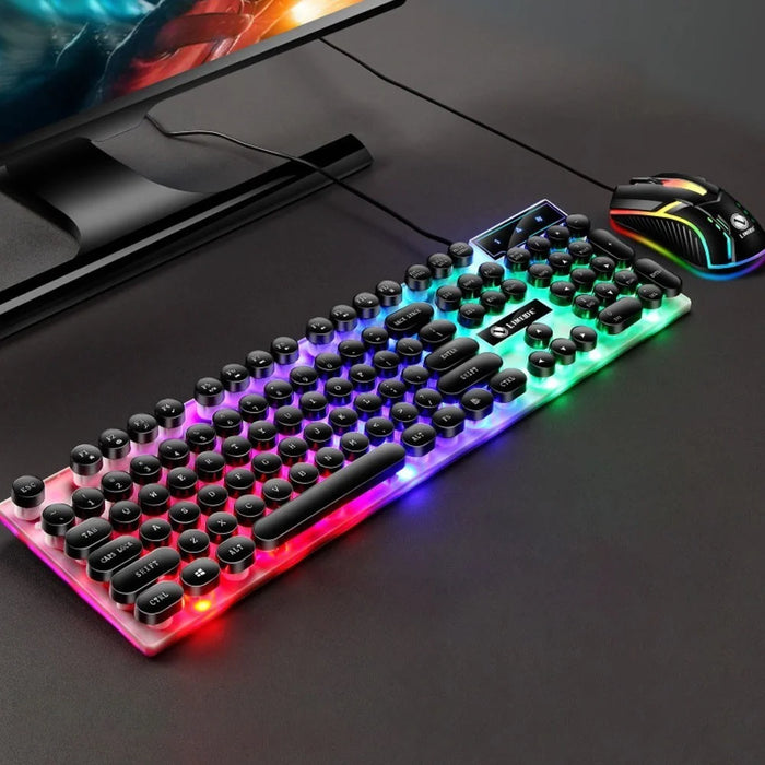 Wired Backlit Keyboard Mouse Combo Folding Feet Suspended Keycaps Design Keyboard Breathing Light Ergonomic Mouse - Black - 2