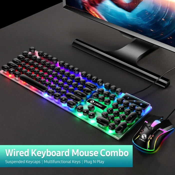 Wired Backlit Keyboard Mouse Combo Folding Feet Suspended Keycaps Design Keyboard Breathing Light Ergonomic Mouse - Black - 3