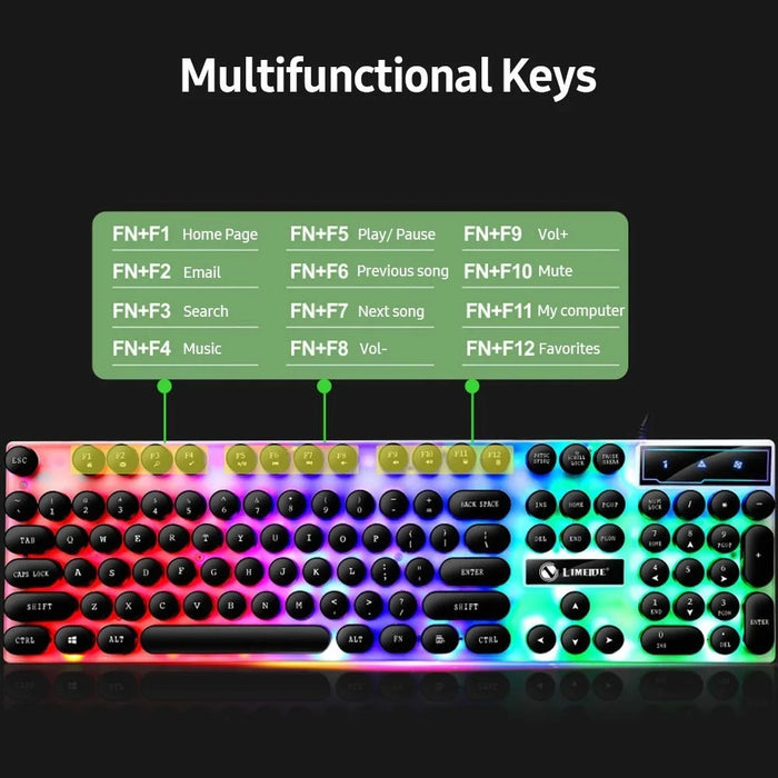 Wired Backlit Keyboard Mouse Combo Folding Feet Suspended Keycaps Design Keyboard Breathing Light Ergonomic Mouse - Black - 4