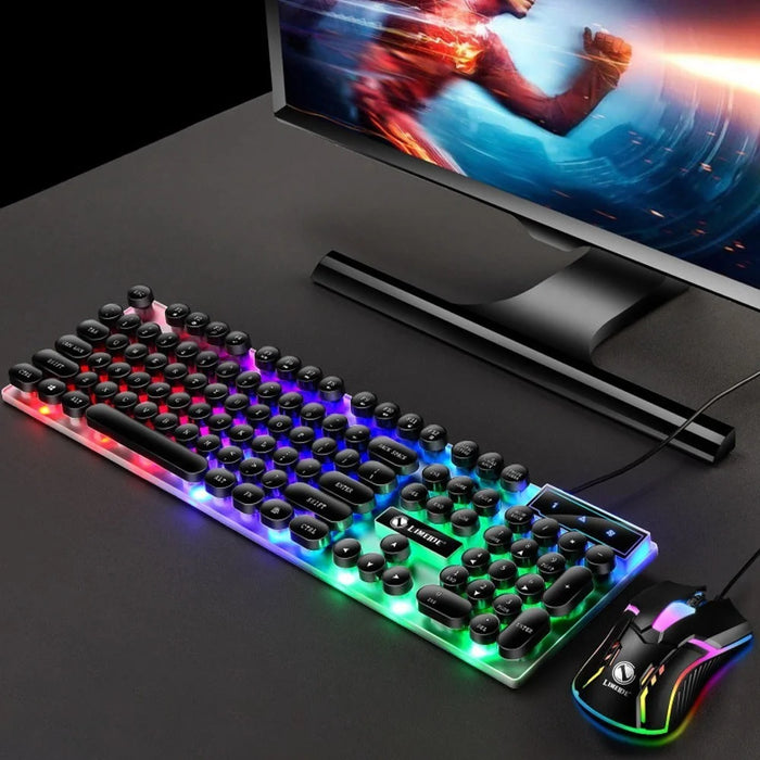 Wired Backlit Keyboard Mouse Combo Folding Feet Suspended Keycaps Design Keyboard Breathing Light Ergonomic Mouse - Black - 5