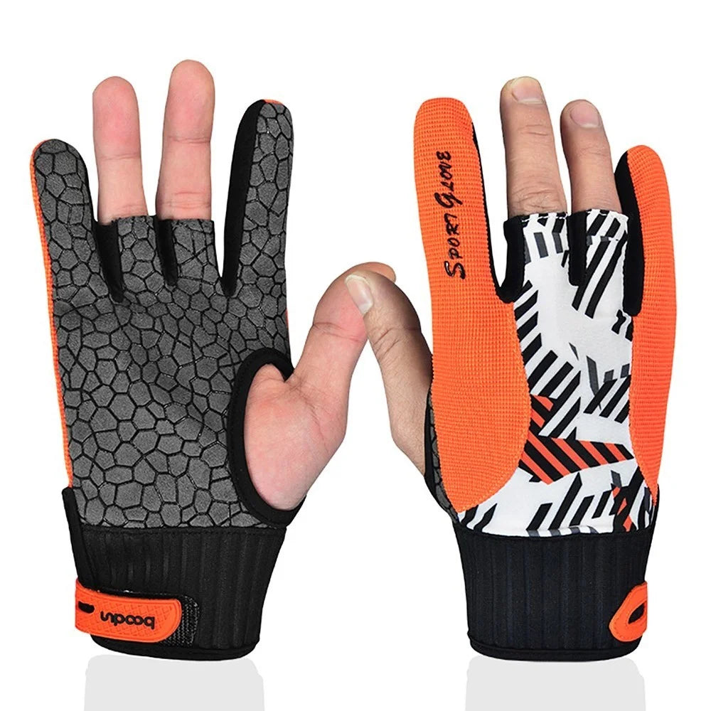 BOODUN 1 Pair Anti-Skid Bowling Gloves Comfortable Bowling Accessories Semi-Finger Instruments Sports Gloves - Orange/M - 1