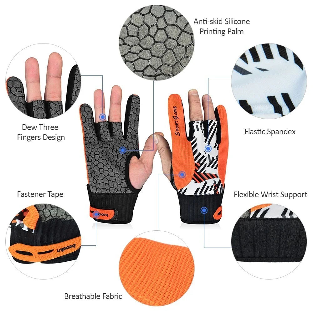 BOODUN 1 Pair Anti-Skid Bowling Gloves Comfortable Bowling Accessories Semi-Finger Instruments Sports Gloves - Orange/M - 7