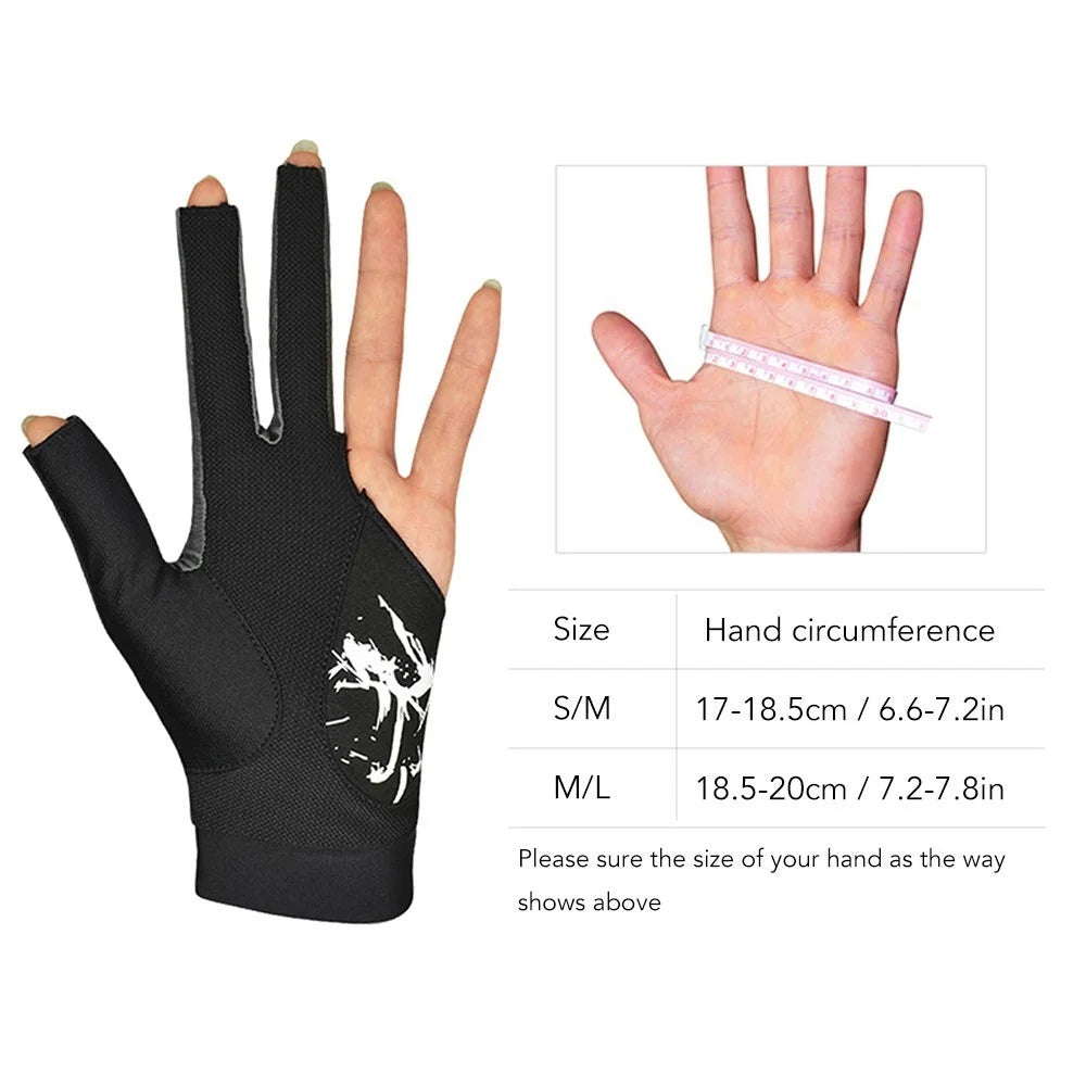 3 Fingers Show Gloves Left Hands Gloves for Billiard Shooters Carom Pool Snooker Cue Sport - Black/S-M - 5