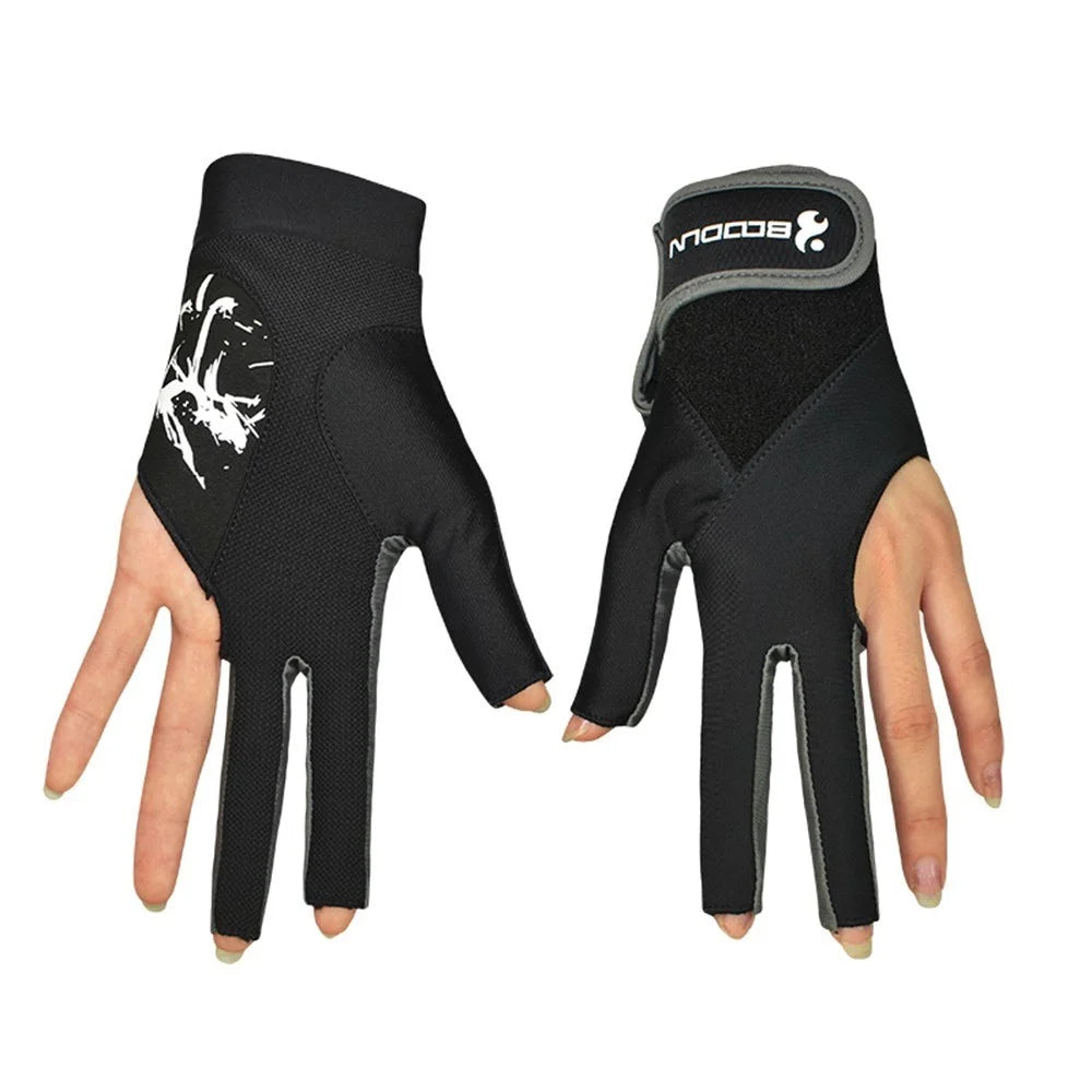 3 Fingers Show Gloves Left Hands Gloves for Billiard Shooters Carom Pool Snooker Cue Sport - Black/S-M - 6