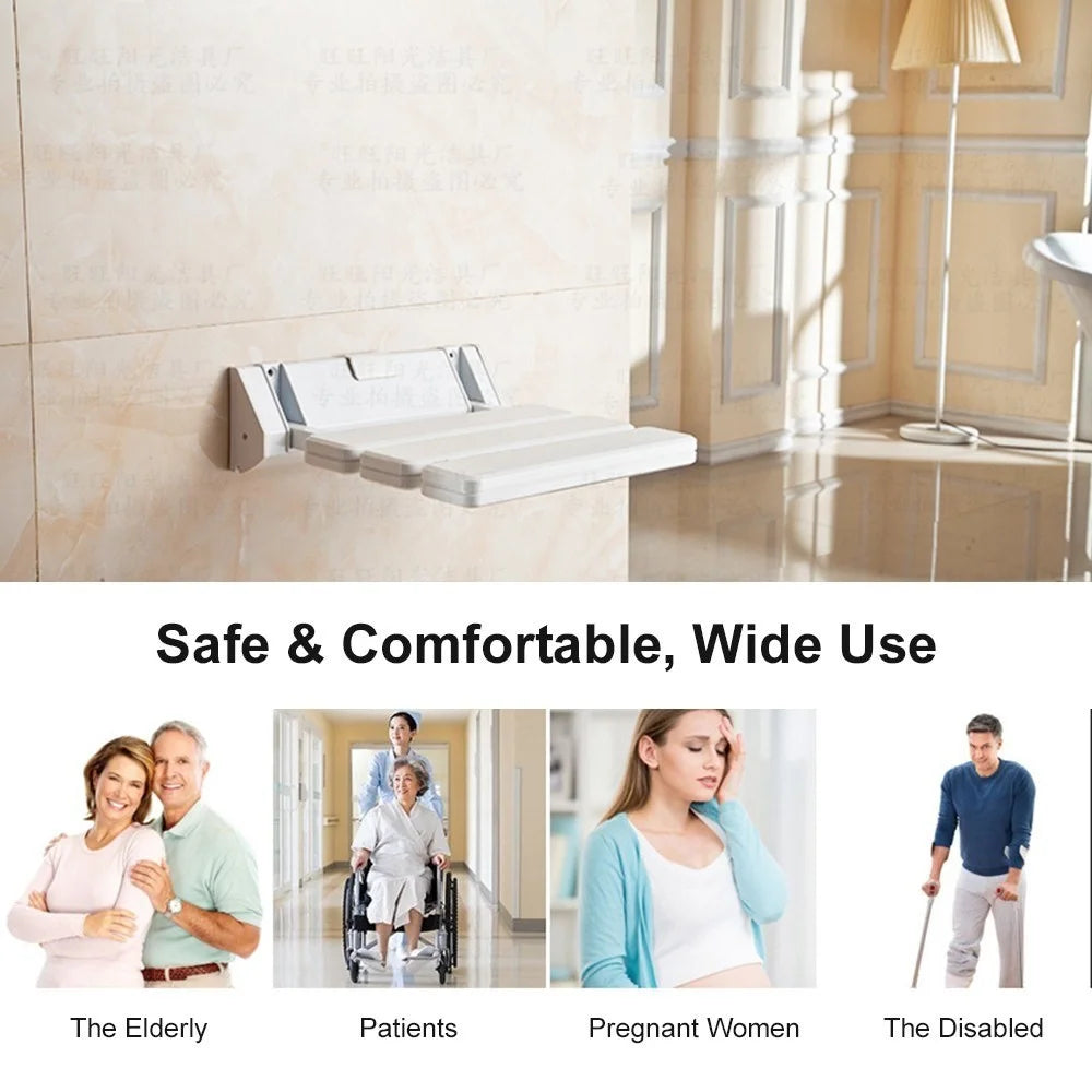 Wall Mounted Bathroom Bathtub Safety Stool Chair Folding Shower Seat, Load of 220 lbs - 2