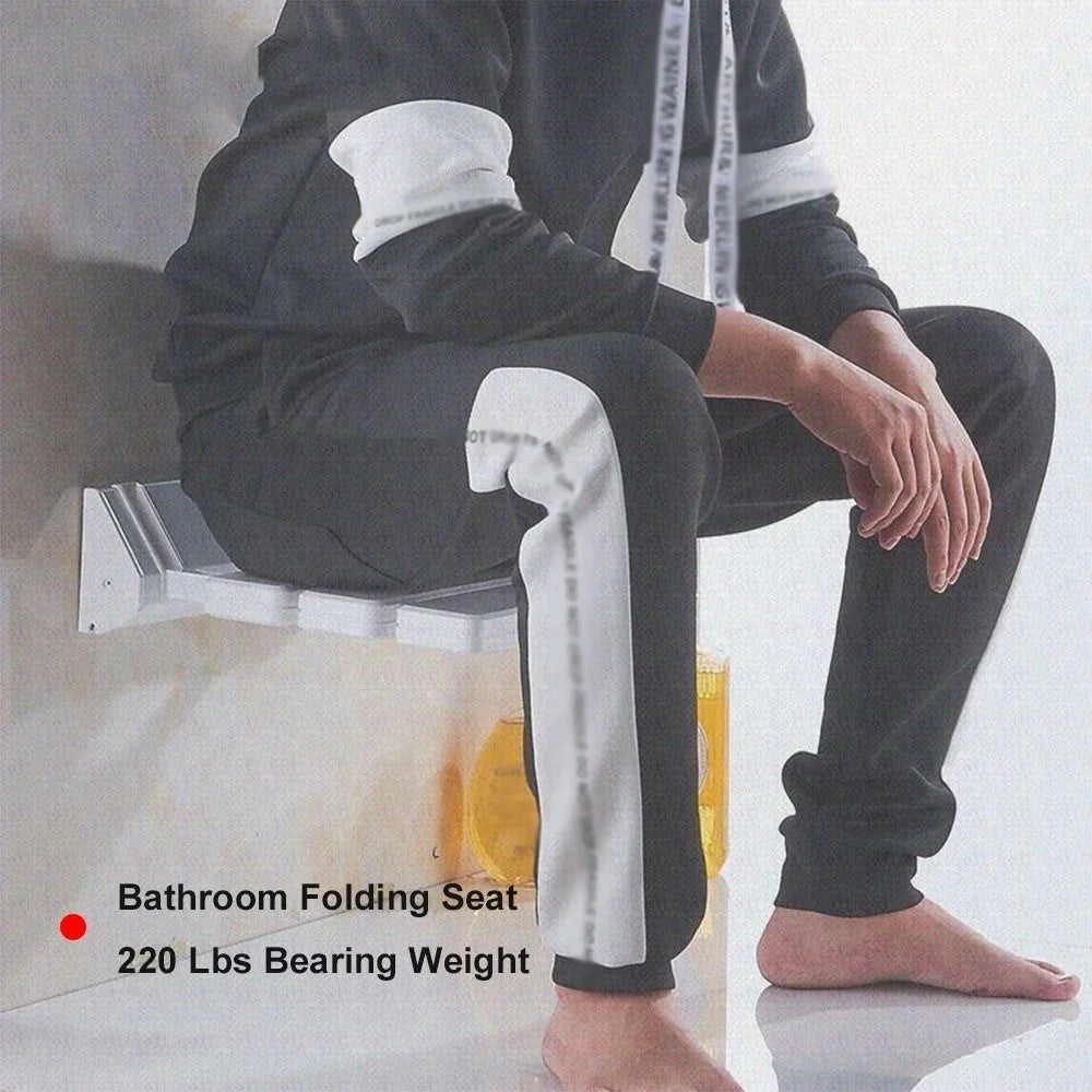Wall Mounted Bathroom Bathtub Safety Stool Chair Folding Shower Seat, Load of 220 lbs - 3