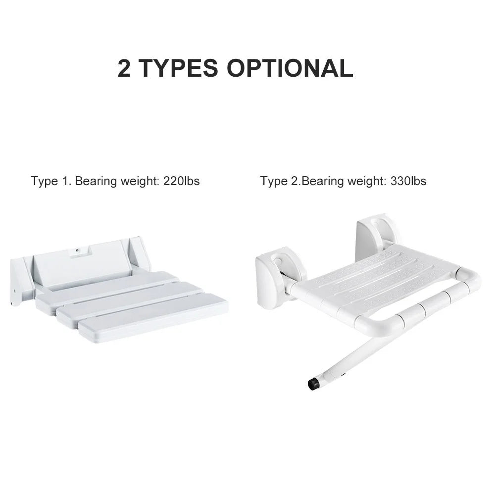 Wall Mounted Bathroom Bathtub Safety Stool Chair Folding Shower Seat, Load of 220 lbs - 4