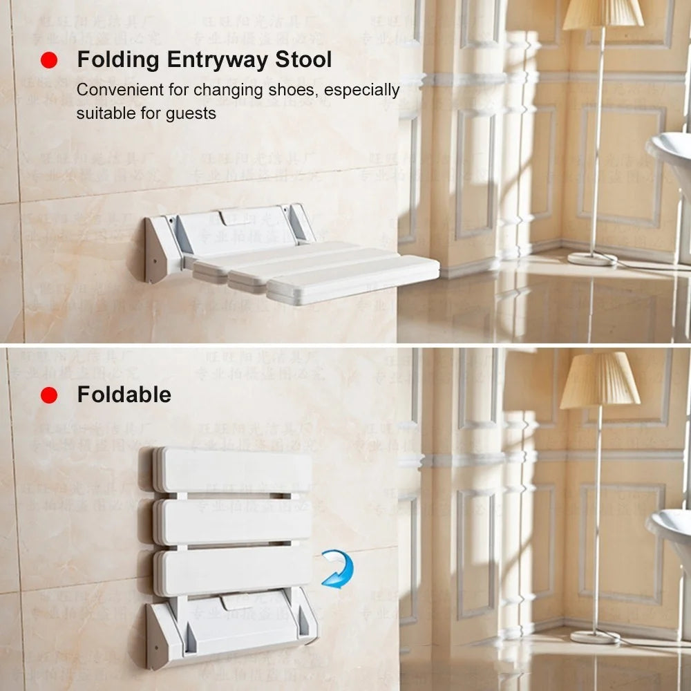 Wall Mounted Bathroom Bathtub Safety Stool Chair Folding Shower Seat, Load of 220 lbs - 6