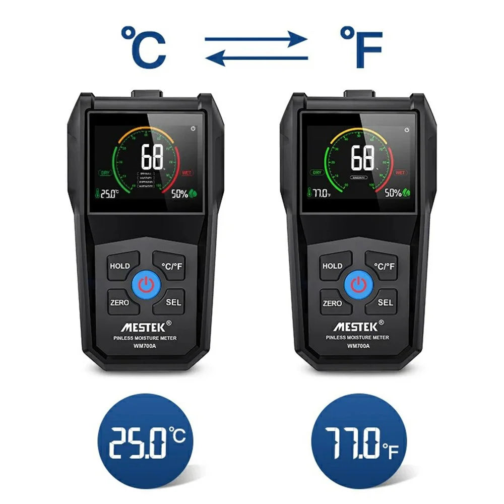 MESTEK Temperature Humidity Moisture Tester Full Angle Inverted Display Screen Moisture Detector for Wood Firewood Brick Drywall Paper - 6