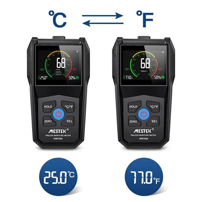 MESTEK Temperature Humidity Moisture Tester Full Angle Inverted Display Screen Moisture Detector for Wood Firewood Brick Drywall Paper - 6