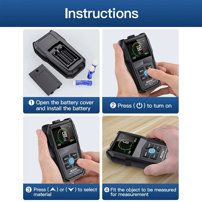 MESTEK Temperature Humidity Moisture Tester Full Angle Inverted Display Screen Moisture Detector for Wood Firewood Brick Drywall Paper - 7
