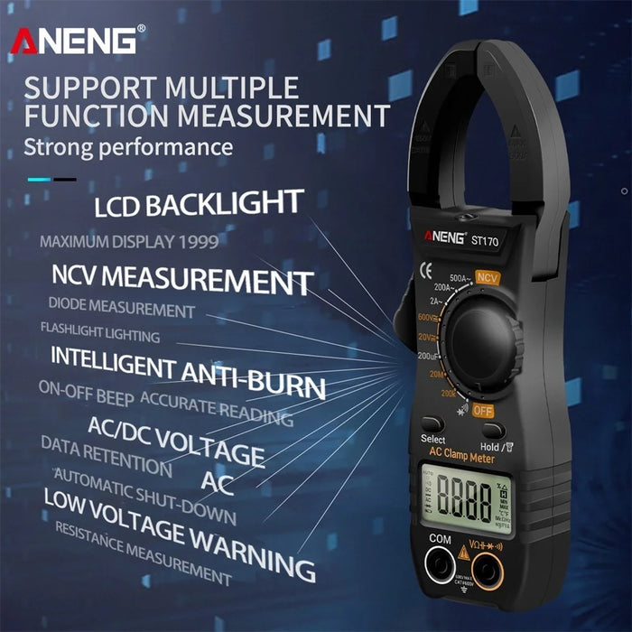 ANENG ST170 Digital Clamp Meter Multimeter 1999 Counts AC DC Smart Clamp Meter, Auto-ranging Measure Resistance - Black - 4