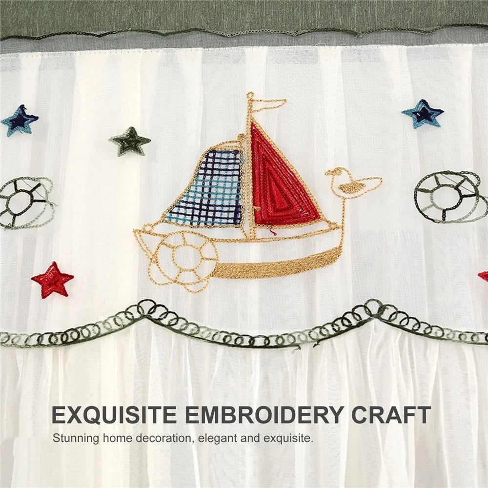Embroidery Semi Sheer Curtain Double Layer Anti-mosquito Window Curtain for Kitchen Bedroom and Living Room - Leaf/37x78 Inch - 2