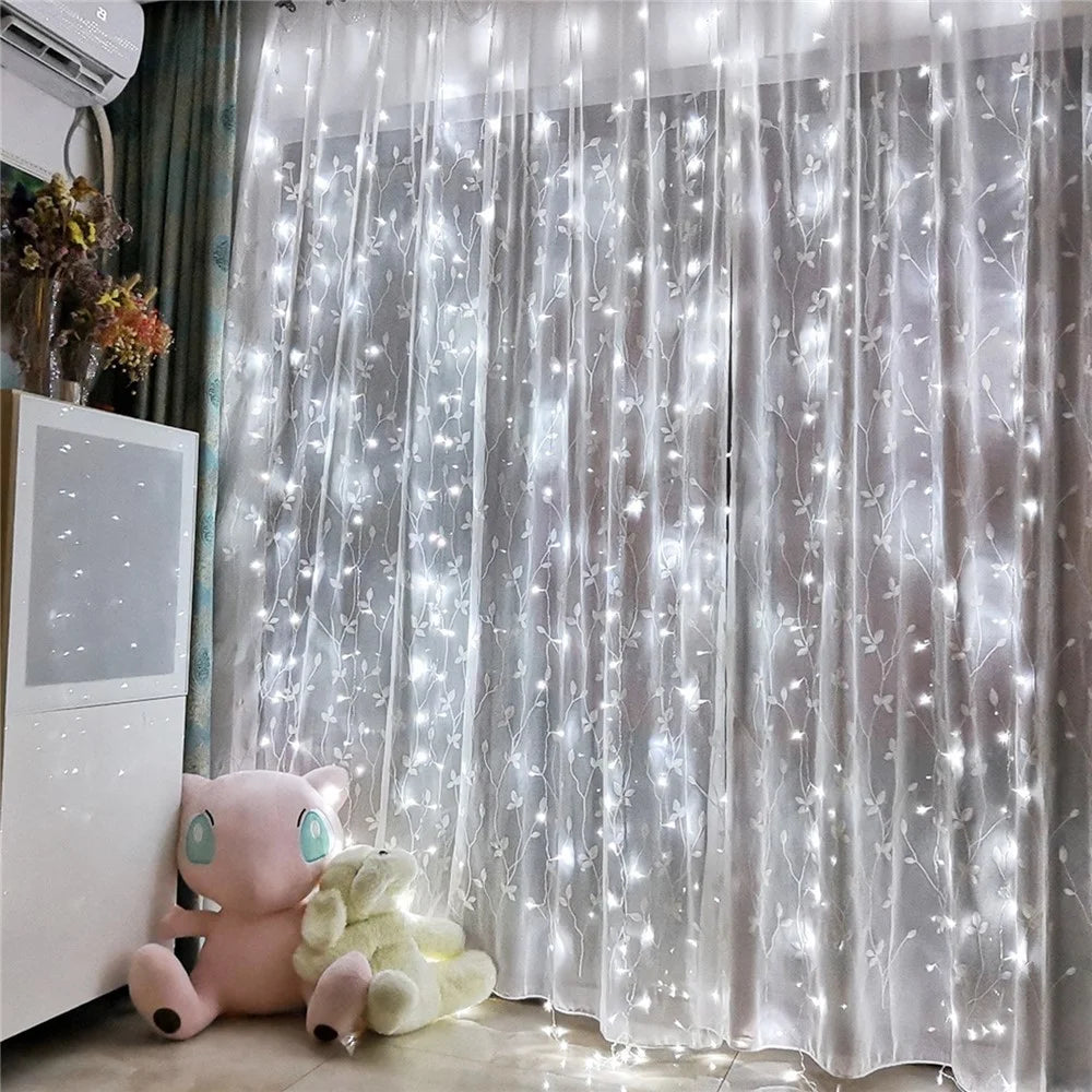 10 X 10FT 300 LEDs Curtain String Lights 8 Modes Adjustable Fairy Lights Christmas Decorative Hanging Lights Copper Wire Waterfall Lights with Remote Control - Multi-color - 2