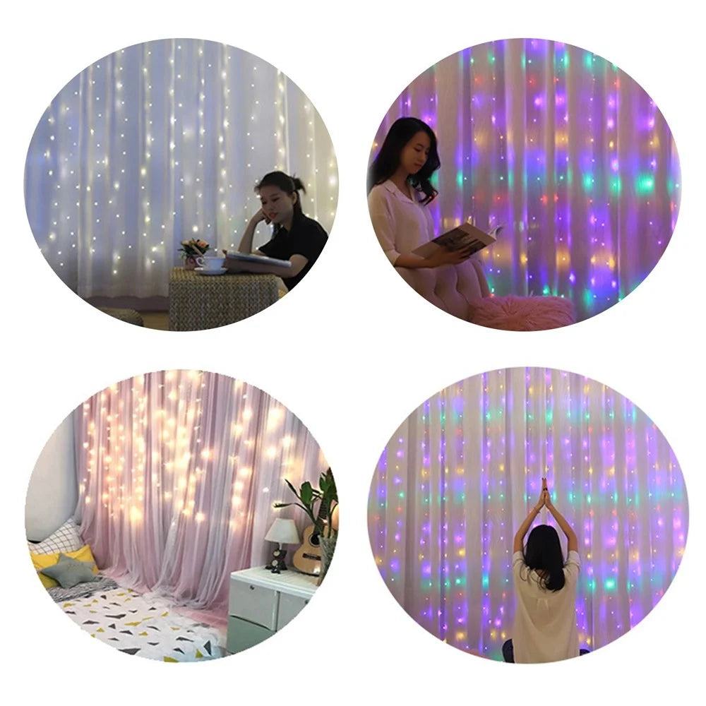 10 X 10FT 300 LEDs Curtain String Lights 8 Modes Adjustable Fairy Lights Christmas Decorative Hanging Lights Copper Wire Waterfall Lights with Remote Control - Multi-color - 7