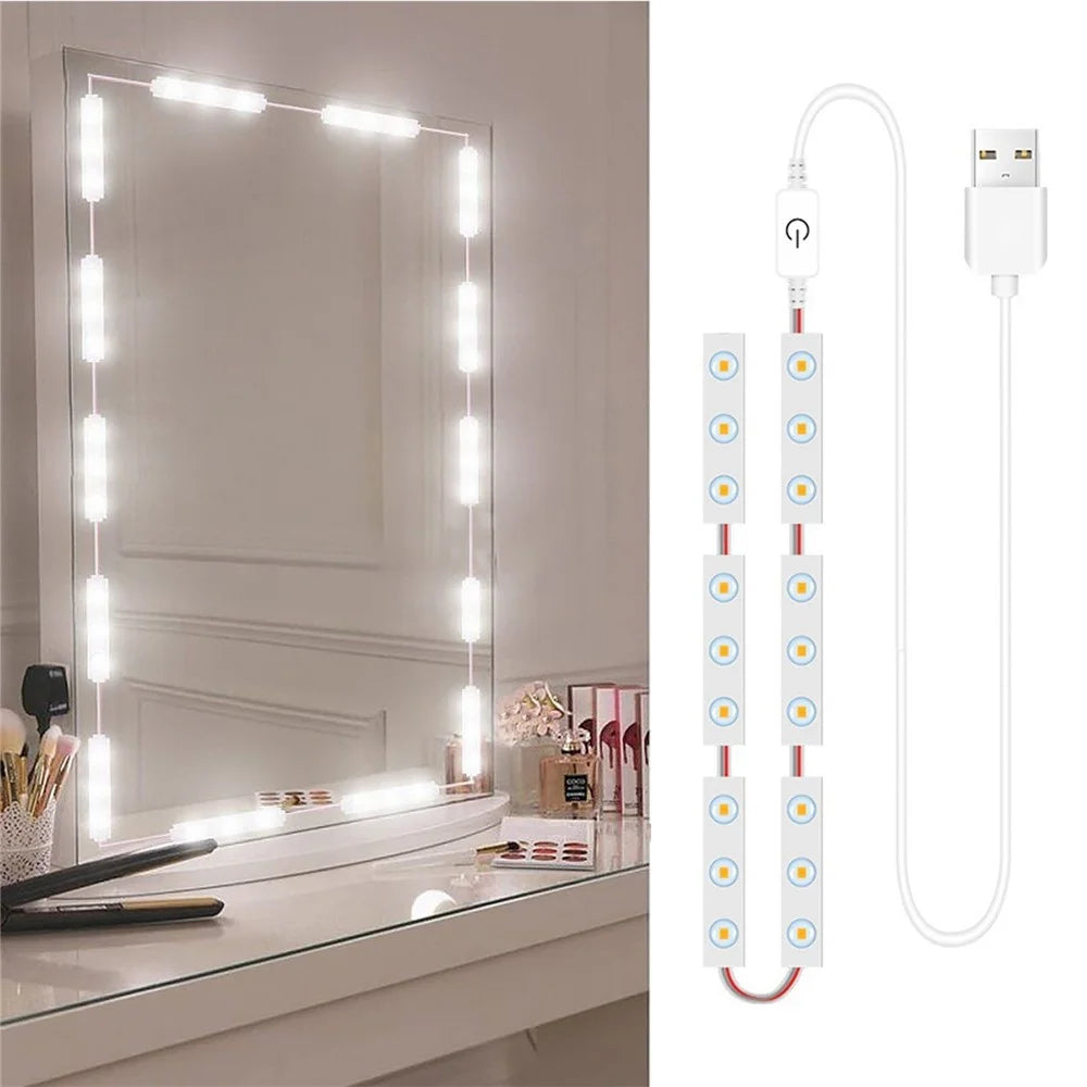 LED Makeup Mirror Lights DIY, LED Vanity Makeup Lamp for Dressing Table Mirror Bath Mirror Lamps with USB Power Cable - 18LEDs - 1