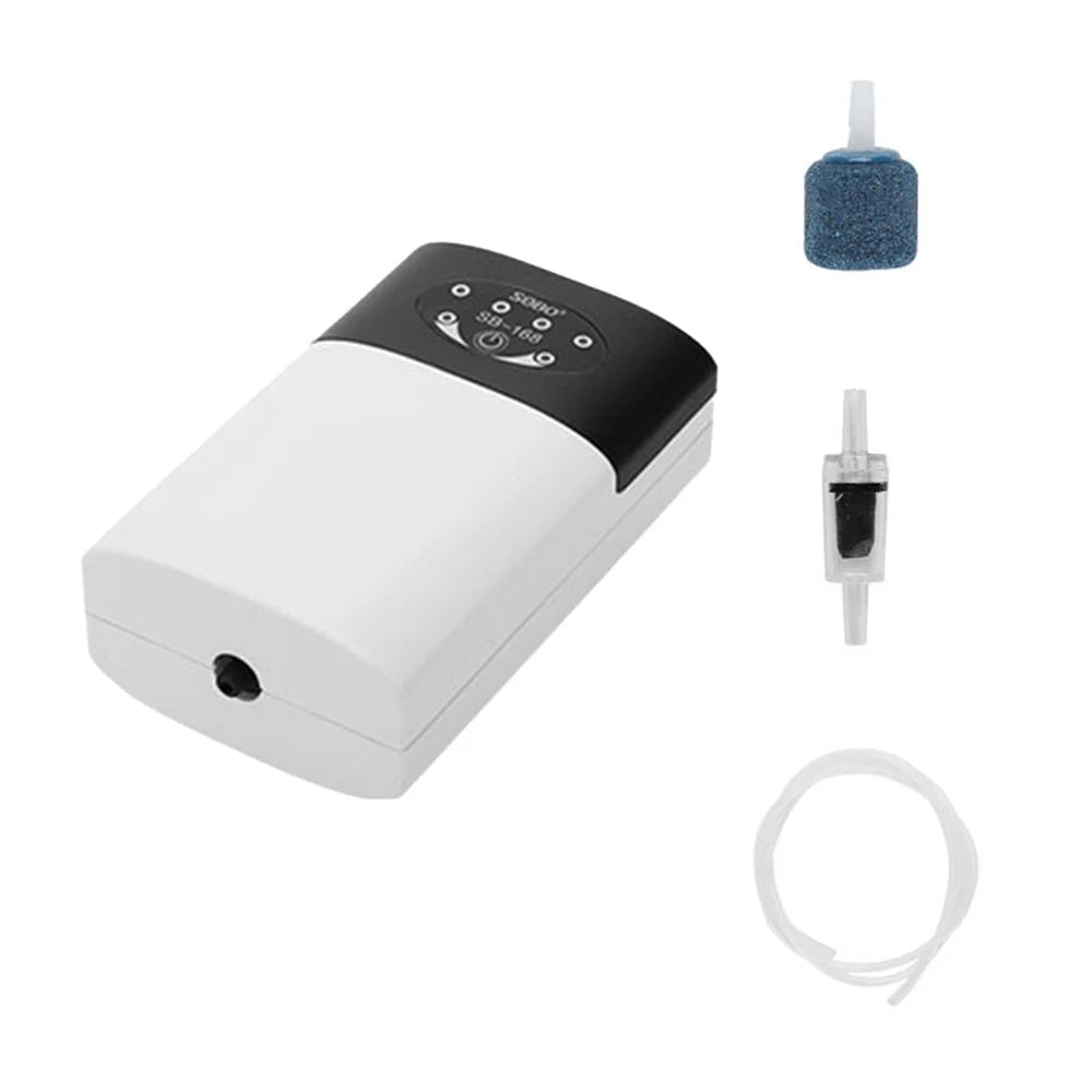 Aquarium Air Pump Fish Tank Oxygen Pump USB Rechargeable Fishing Aerator with Pipe Air Bubble Stone - 1