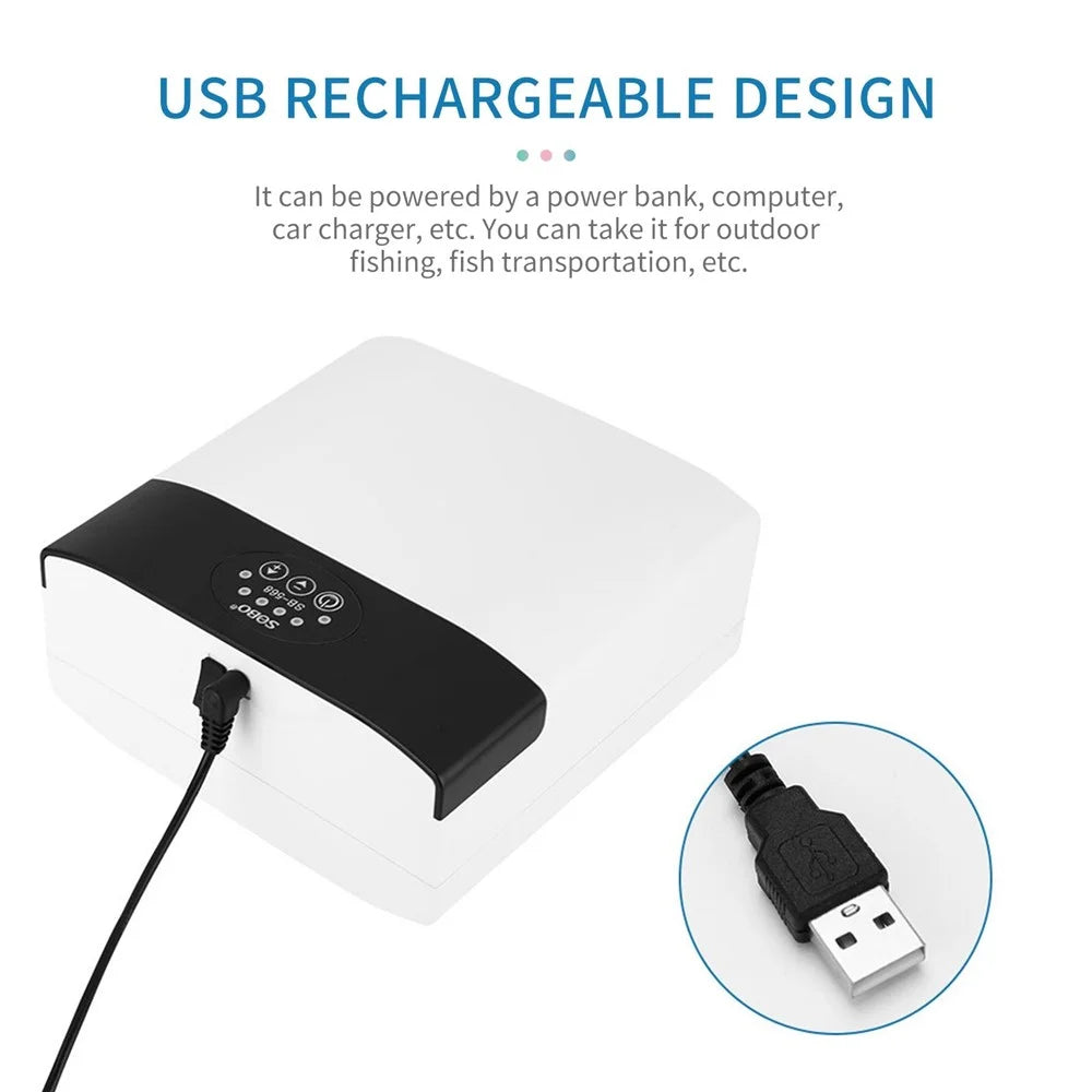 Aquarium Air Pump Fish Tank Oxygen Pump USB Rechargeable Fishing Aerator with Pipe Air Bubble Stone - 2
