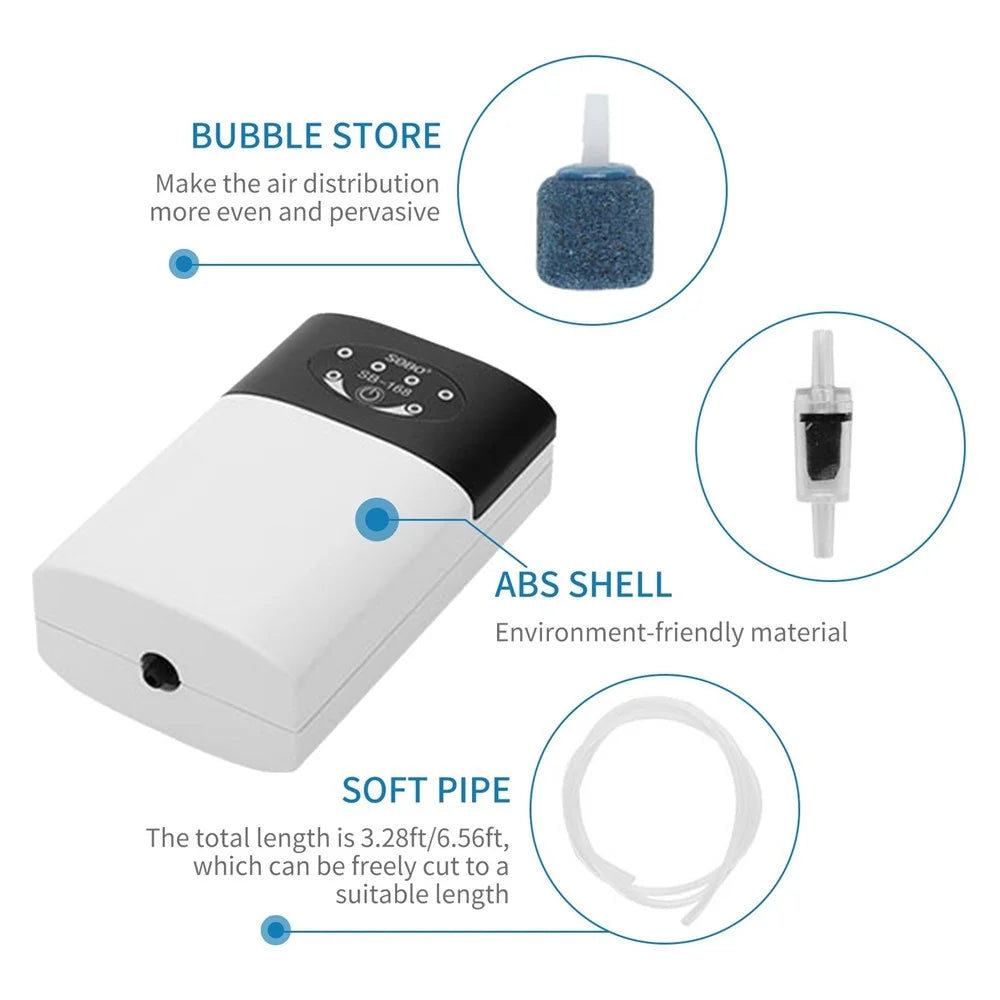 Aquarium Air Pump Fish Tank Oxygen Pump USB Rechargeable Fishing Aerator with Pipe Air Bubble Stone - 3