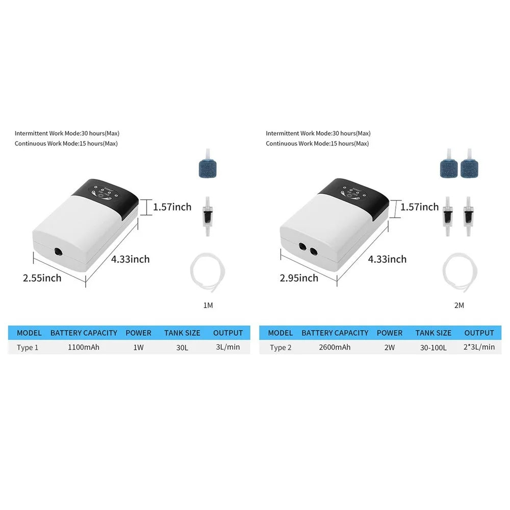 Aquarium Air Pump Fish Tank Oxygen Pump USB Rechargeable Fishing Aerator with Pipe Air Bubble Stone - 7