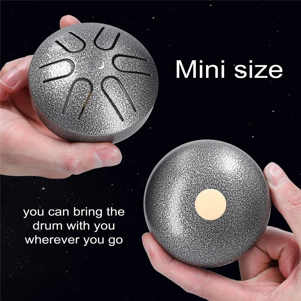 Steel Tongue Drum 3 Inch 6 Tone Hand Pan Drums Percussion Steel Drum Kit - Black - 7