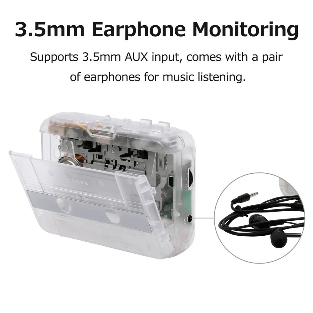 TONIVENT BT Cassette Player FM Stereo Radio Portable Tape Player with Auto Reverse and 3.5mm AUX Input - 3