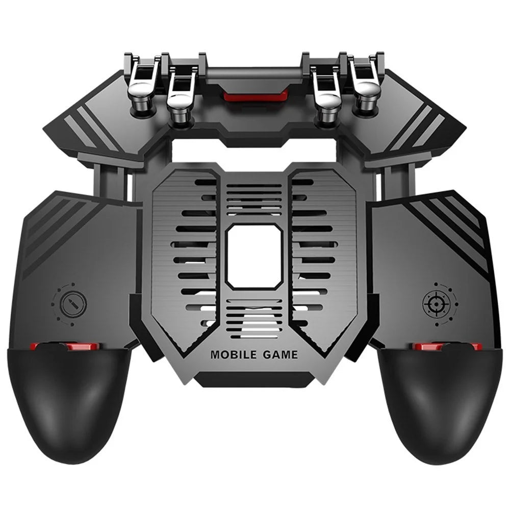 AK77 Mobile Game Controller PUBG Game Controller Gamepad with 6 Finger Gaming Trigger and Cooling Fan - Black/USB Cable Charging - 1