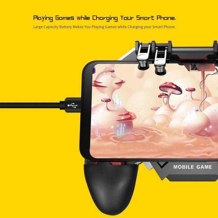 AK77 Mobile Game Controller PUBG Game Controller Gamepad with 6 Finger Gaming Trigger and Cooling Fan - Black/USB Cable Charging - 3