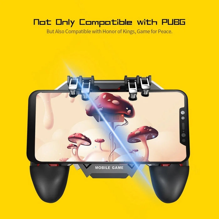 AK77 Mobile Game Controller PUBG Game Controller Gamepad with 6 Finger Gaming Trigger and Cooling Fan - Black/USB Cable Charging - 4