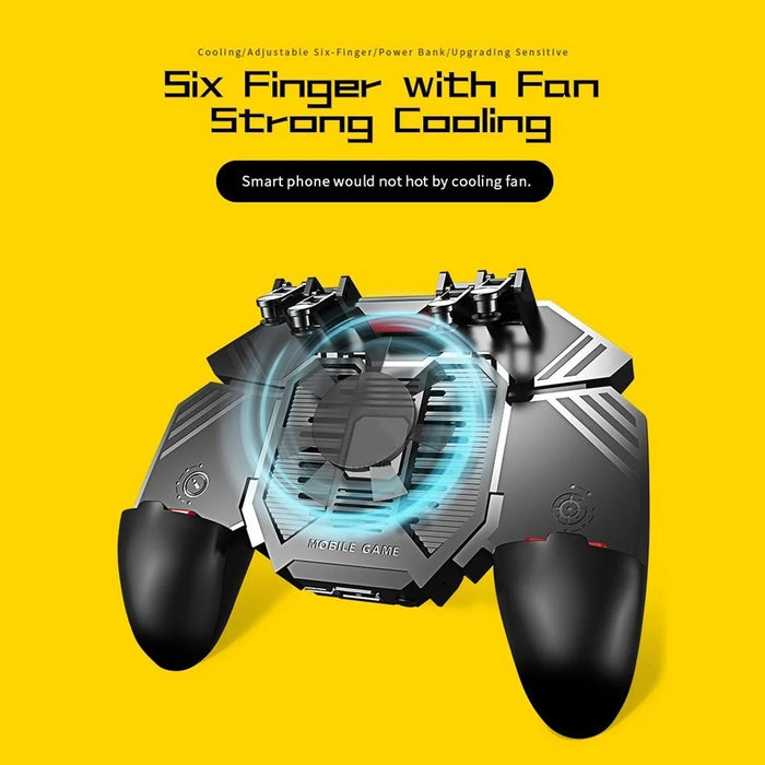AK77 Mobile Game Controller PUBG Game Controller Gamepad with 6 Finger Gaming Trigger and Cooling Fan - Black/USB Cable Charging - 5