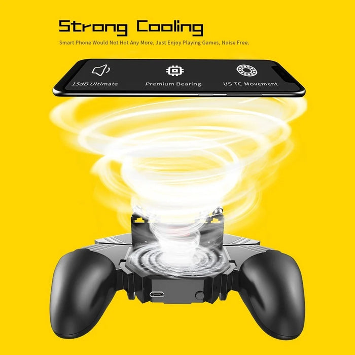 AK77 Mobile Game Controller PUBG Game Controller Gamepad with 6 Finger Gaming Trigger and Cooling Fan - Black/USB Cable Charging - 6