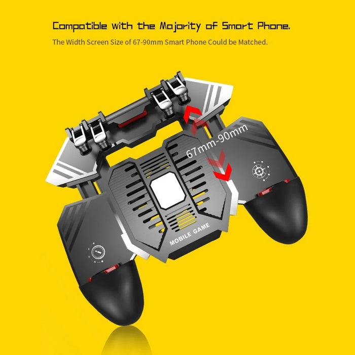 AK77 Mobile Game Controller PUBG Game Controller Gamepad with 6 Finger Gaming Trigger and Cooling Fan - Black/USB Cable Charging - 7