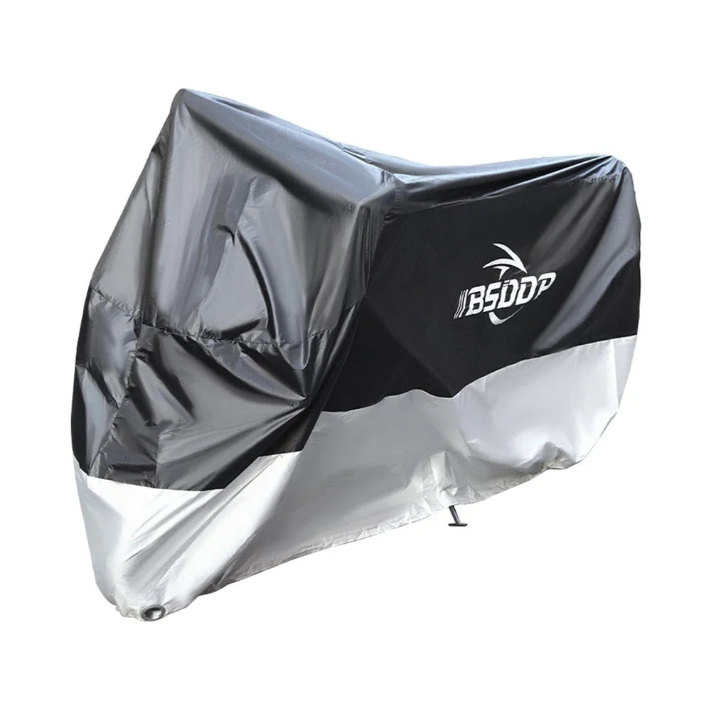 BSDDP 200x90x100cm Motorcycle Cover with Keyhole Oxford Cloth Waterproof Dustproof Motorbike Outdoor Protective Hood Cover - Black/Silver/M - 1