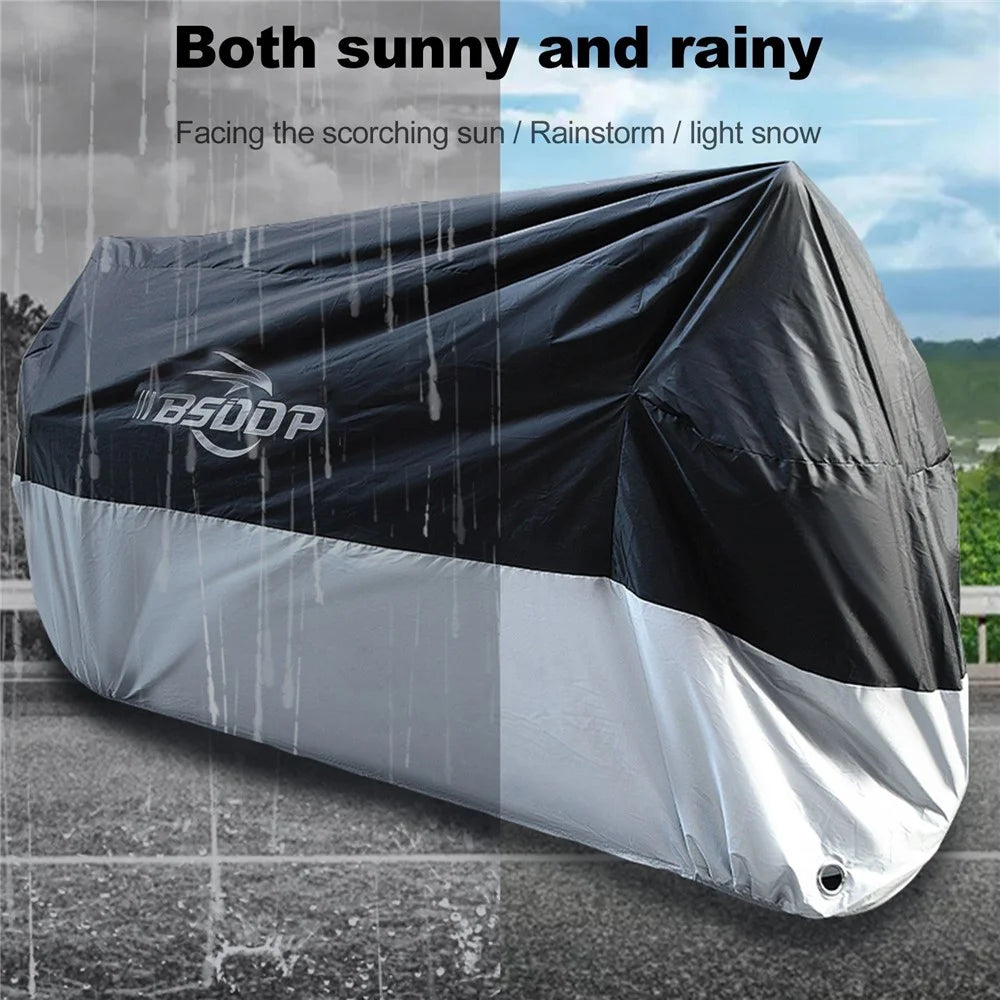 BSDDP 200x90x100cm Motorcycle Cover with Keyhole Oxford Cloth Waterproof Dustproof Motorbike Outdoor Protective Hood Cover - Black/Silver/M - 4