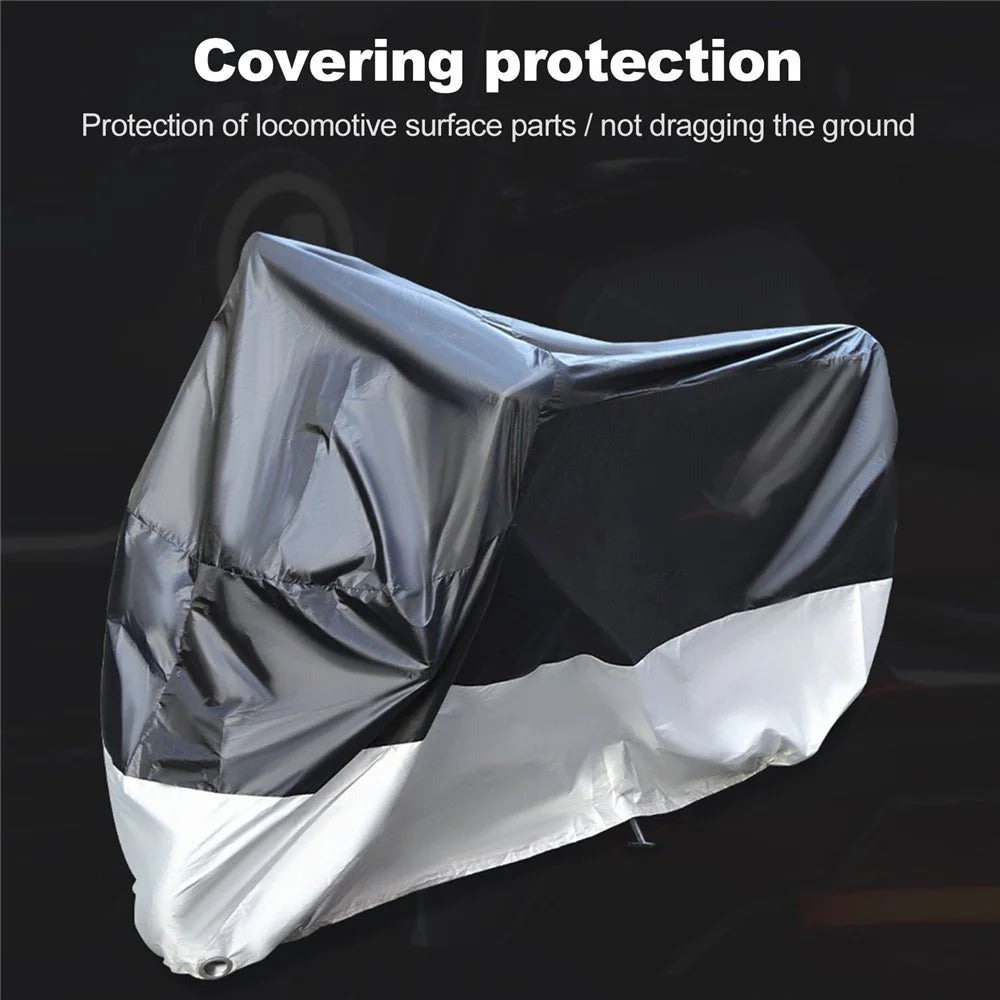BSDDP 200x90x100cm Motorcycle Cover with Keyhole Oxford Cloth Waterproof Dustproof Motorbike Outdoor Protective Hood Cover - Black/Silver/M - 5